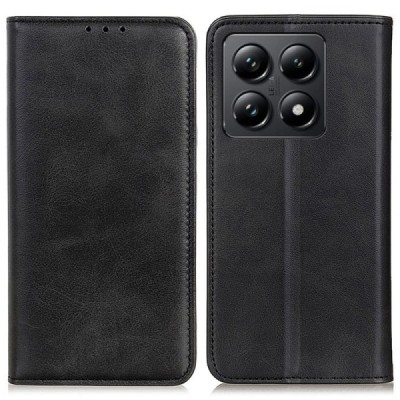 Xiaomi 14T Pro "Split" чёрный кожаный чехол-книжка | Vacins.lv