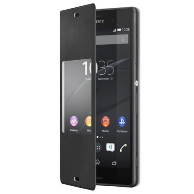 Oficiāls Sony Xperia Z3 Style Cover Window melns atvērams maciņš SCR24 / Vacins.lv