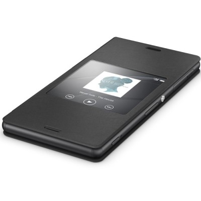 Oficiāls Sony Xperia Z3 Style Cover Window melns atvērams maciņš SCR24 / Vacins.lv