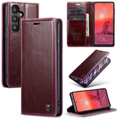 Samsung Galaxy A35 CaseMe Leather открываемый, бордового цвета, кожаный чехол – книжка | Vacins.lv