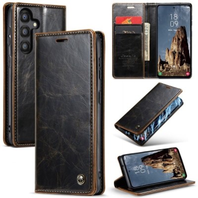 Samsung Galaxy A35 CaseMe Leather solīds atvēramais ādas brūns maciņš - maks | Vacins.lv