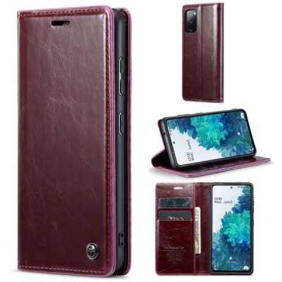 Samsung Galaxy S20 FE CaseMe Leather solīds atvēramais ādas bordo maciņš - maks | Vacins.lv