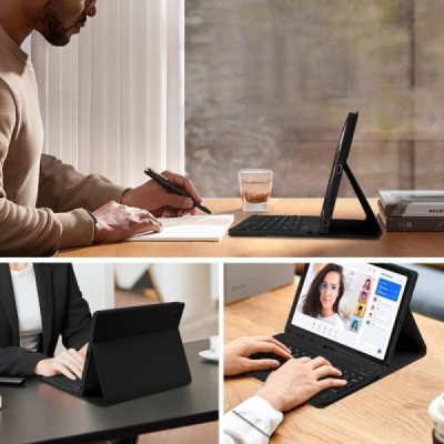 Samsung Galaxy Tab A9+ ādas atvēramais melns futrālis ar bluetooth tastatūra | Vacins.lv