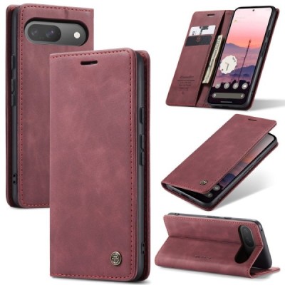 Google Pixel 9 (Pixel 9 Pro) CaseMe Retro открываемый, бордовый, кожаный чехол – книжка | Vacins.lv