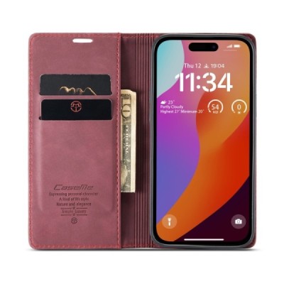 Google Pixel 9 (Pixel 9 Pro) CaseMe Retro открываемый, бордовый, кожаный чехол – книжка | Vacins.lv
