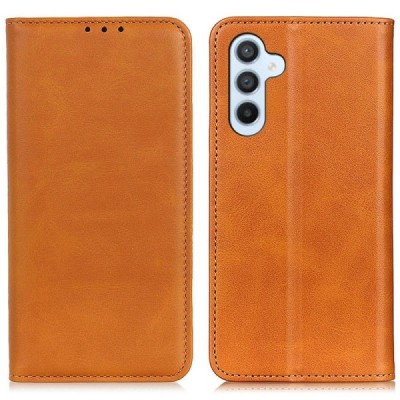 Samsung Galaxy S24 FE "Split" светло-коричневый кожаный чехол-книжка | Vacins.lv