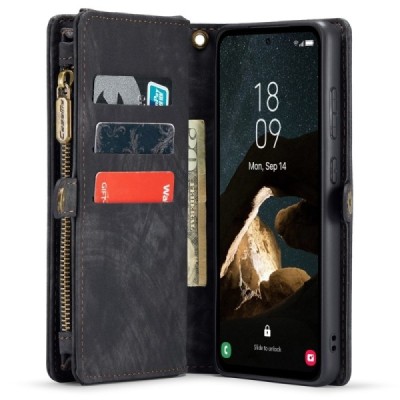 Samsung Galaxy A55 5G (SM-A556) "CaseMe" Retro solīds maciņš ar noņemamu maku - melns | Vacins.lv