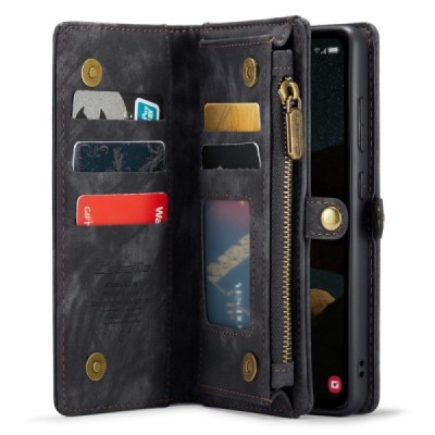Samsung Galaxy A55 5G (SM-A556) "CaseMe" Retro solīds maciņš ar noņemamu maku - melns | Vacins.lv