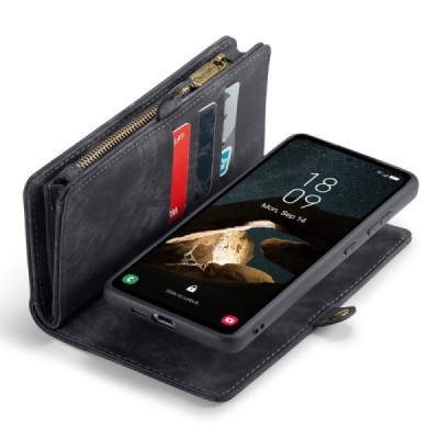 Samsung Galaxy A55 5G (SM-A556) "CaseMe" Retro solīds maciņš ar noņemamu maku - melns | Vacins.lv