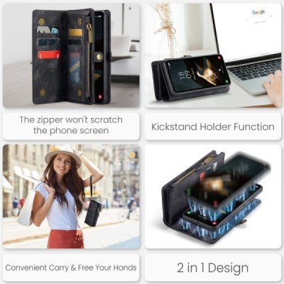 Samsung Galaxy A55 5G (SM-A556) "CaseMe" Retro solīds maciņš ar noņemamu maku - melns | Vacins.lv