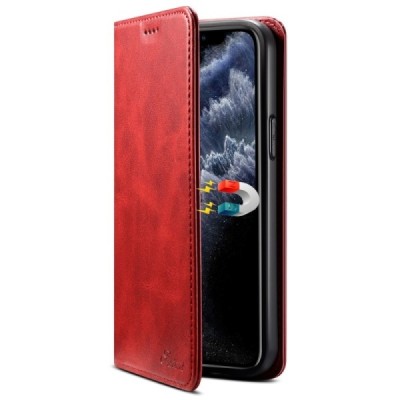 Apple iPhone 12 (12 Pro) "Suteni" красный кожаный чехол-книжка | Vacins.lv