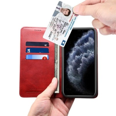 Apple iPhone 12 (12 Pro) "Suteni" красный кожаный чехол-книжка | Vacins.lv