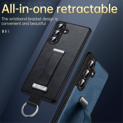 "SULADA" Leather Kickstand Samsung Galaxy S25 чёрный кожаный чехол | Vacins.lv