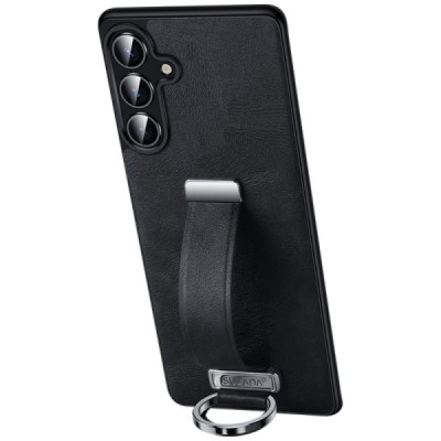 "SULADA" Leather Kickstand Samsung Galaxy S25+ чёрный кожаный чехол | Vacins.lv