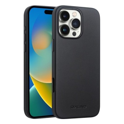 Apple iPhone 16 Pro Max "QIALINO" Slim MagSafe ādas melns vaciņš - apvalks | Vacins.lv