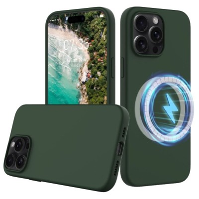 Apple iPhone 16 Pro Max "Shell" MagSafe cieta silikona (TPU) tumši zaļa apvalks | vacins.lv