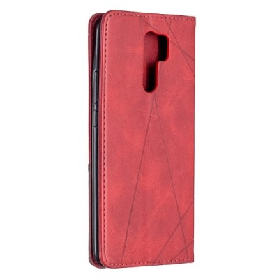 Xiaomi Redmi 9 "Binfen" Geometric солидная открываемый красный кожаный чехол - книжка | Vacins.lv