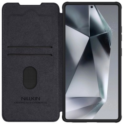 Greznais "Nillkin" Qin Pro sērijas ādas atvērams melns Samsung Galaxy S25 Ultra maciņš | Vacins.lv