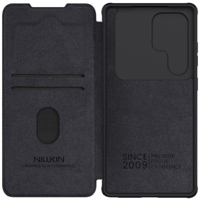 Greznais "Nillkin" Qin Pro sērijas ādas atvērams melns Samsung Galaxy S25 Ultra maciņš | Vacins.lv