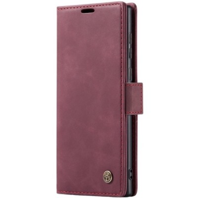 Samsung Galaxy S25 Ultra CaseMe Retro solīds atvēramais ādas bordo maciņš - maks | Vacins.lv