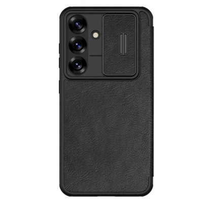 Samsung Galaxy S25+ роскошный серии Nillkin Qin Pro кожаный чехол-книжка - чёрный | Vacins.lv