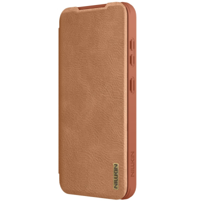 Greznais "Nillkin" Qin Pro sērijas ādas atvērams brūns Samsung Galaxy S25+ maciņš | Vacins.lv