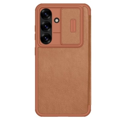Greznais "Nillkin" Qin Pro sērijas ādas atvērams brūns Samsung Galaxy S25+ maciņš | Vacins.lv