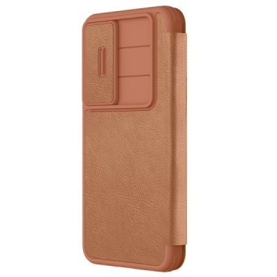 Greznais "Nillkin" Qin Pro sērijas ādas atvērams brūns Samsung Galaxy S25+ maciņš | Vacins.lv