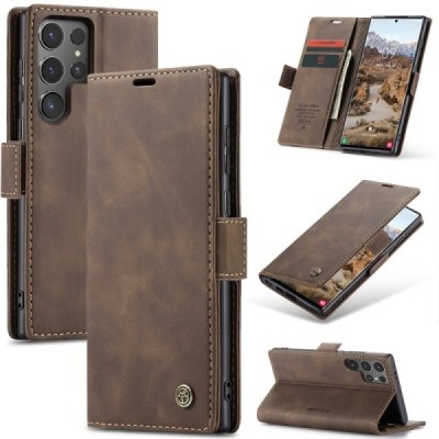 Samsung Galaxy S25 Ultra CaseMe Retro solīds atvēramais ādas brūns maciņš - maks | Vacins.lv