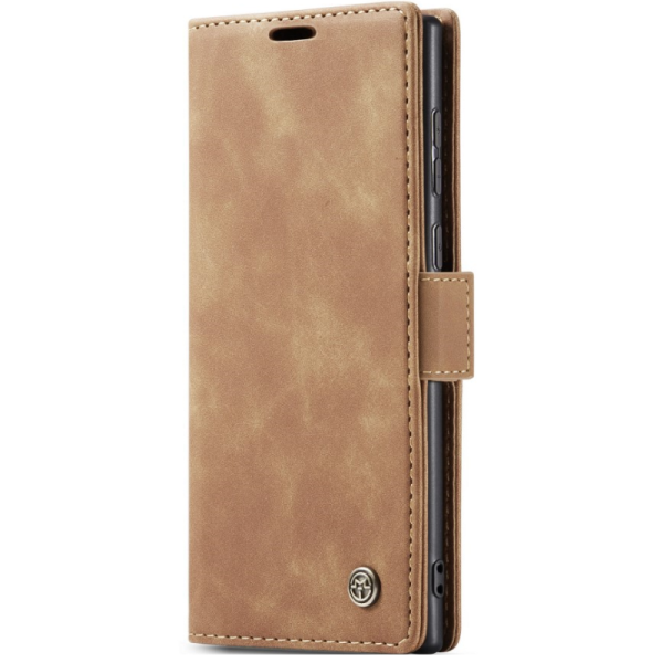 "CaseMe" Retro solīds atvēramais ādas maciņš - gaiši brūns (Galaxy S25 Ultra)