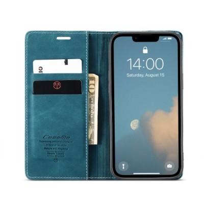 Кожиный чехол-книжка "CaseMe" Retro - зелёный (iPhone 17e / 16e)