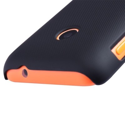 Nokia Lumia 530 Nillkin Frosted Shield melns plastmasas futrālis + ekrāna aizsargplēve / Vacins.lv