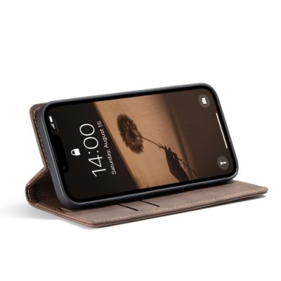 Кожиный чехол-книжка "CaseMe" Retro - коричневый (iPhone 17e / 16e)