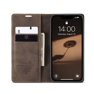 Кожиный чехол-книжка "CaseMe" Retro - коричневый (iPhone 17e / 16e)