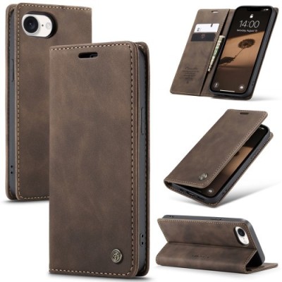 Кожиный чехол-книжка "CaseMe" Retro - коричневый (iPhone 17e / 16e)