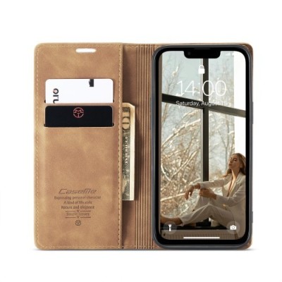 Apple iPhone 16e CaseMe Retro solīds atvēramais ādas gaiši brūns maciņš - maks | Vacins.lv