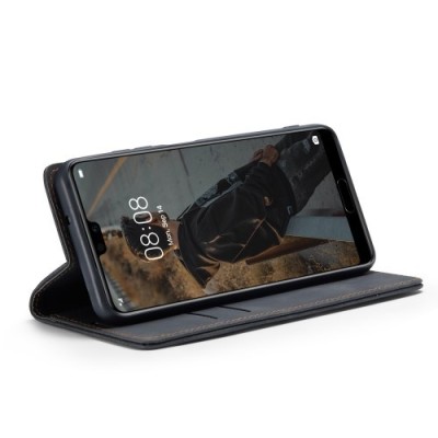 Huawei P20 CaseMe Retro solīds atvēramais ādas melns maciņš - maks | Vacins.lv