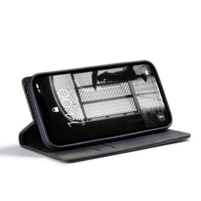 Кожиный чехол-книжка "CaseMe" Retro - чёрный (iPhone 17e / 16e)