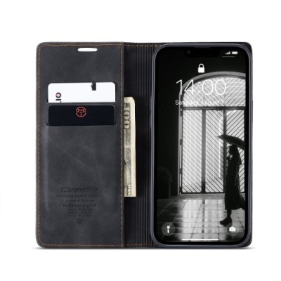 Кожиный чехол-книжка "CaseMe" Retro - чёрный (iPhone 17e / 16e)