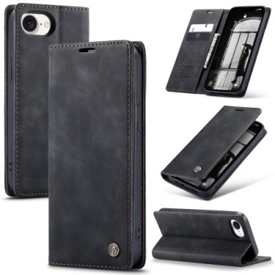 Кожиный чехол-книжка "CaseMe" Retro - чёрный (iPhone 17e / 16e)