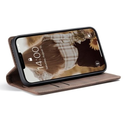 Apple iPhone 13 CaseMe Retro solīds atvēramais ādas brūns maciņš - maks | Vacins.lv