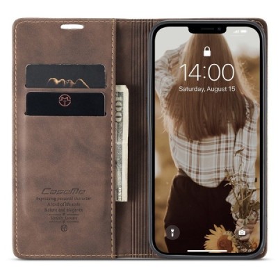 Apple iPhone 13 CaseMe Retro solīds atvēramais ādas brūns maciņš - maks | Vacins.lv