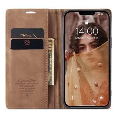 Apple iPhone 13 CaseMe Retro открываемый, светло-коричневый, кожаный чехол – книжка | Vacins.lv