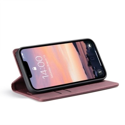 Кожиный чехол-книжка "CaseMe" Retro - бордовый (iPhone 17e / 16e)