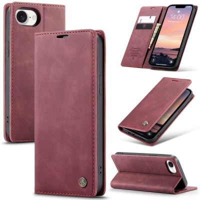 Кожиный чехол-книжка "CaseMe" Retro - бордовый (iPhone 17e / 16e)