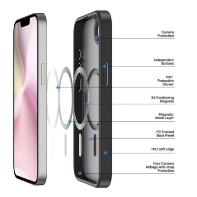 iPhone 16e "DUX DUCIS" Yind MagSafe matēts cieta silikona (TPU) apvalks - melns | vacins.lv