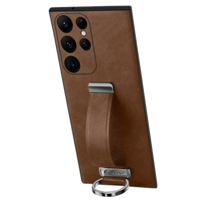 "SULADA" Leather Kickstand Samsung Galaxy S23 Ultra brūns ādas apvalks | Vacins.lv