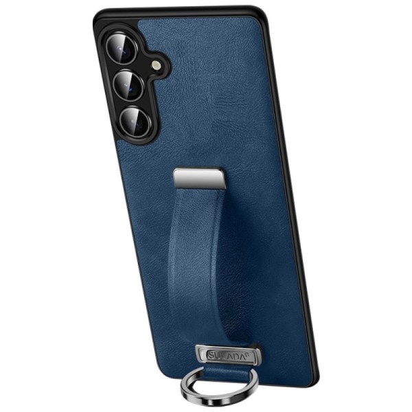 "SULADA" Leather Kickstand ādas apvalks - zils (Galaxy S25 Ultra)