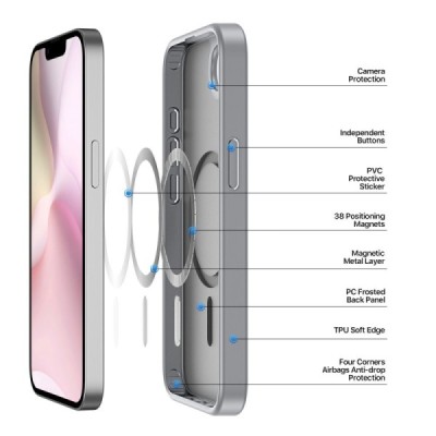 "DUX DUCIS" Yind MagSafe matēts cieta silikona (TPU) apvalks - pelēks (iPhone 17e / 16e)