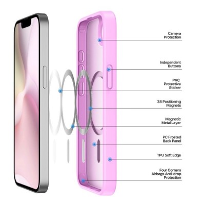 "DUX DUCIS" Yind MagSafe matēts cieta silikona (TPU) apvalks - rozs (iPhone 17e / 16e)